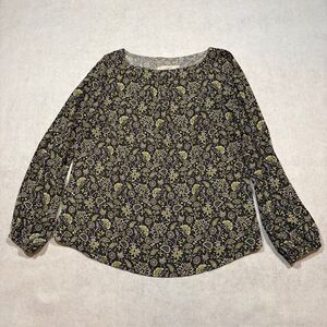 LOFT Women’s Medium Floral Blouse Gray Yellow Paisley Long Sleeve Top